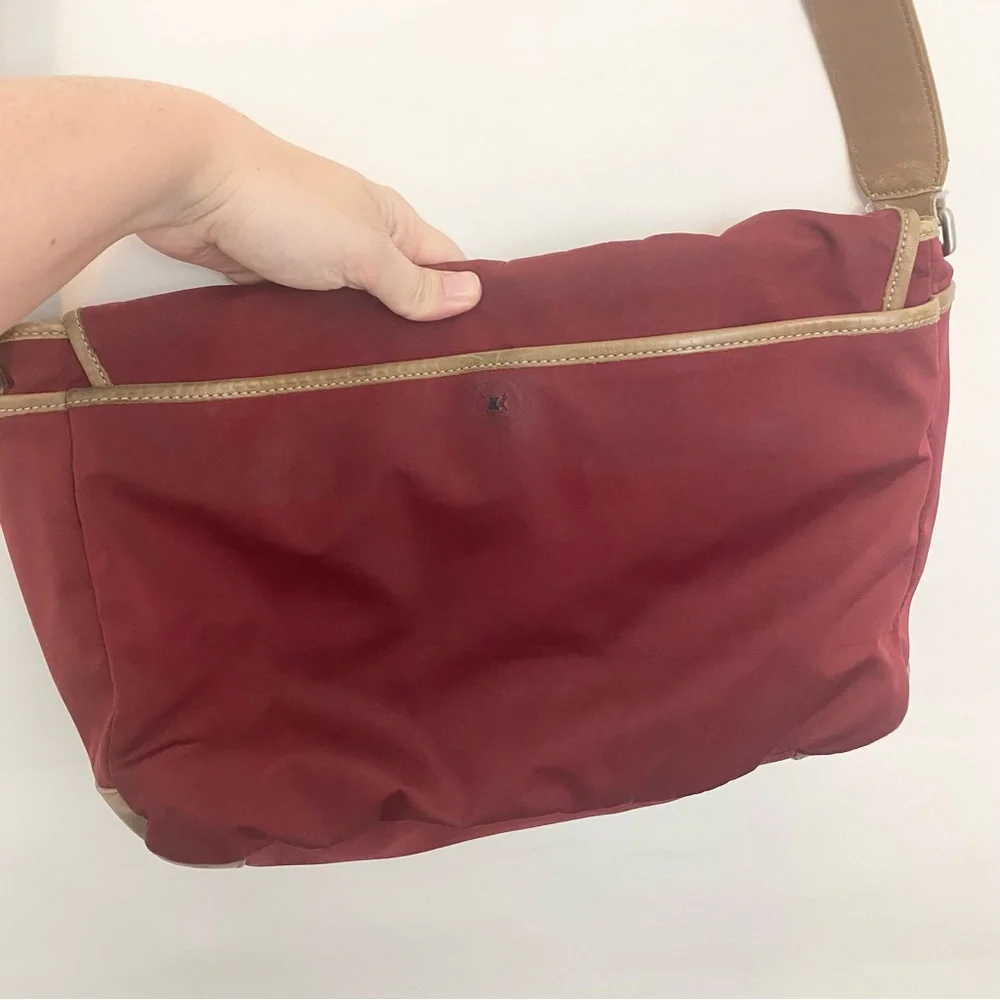 Coach F70355 Khaki red Nylon With Leather Trim Messenger laptop Unisex Bag